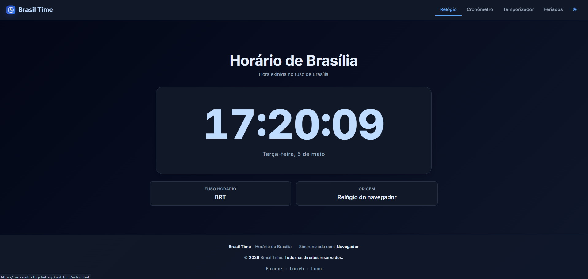 Captura de tela do projeto Brasil Time